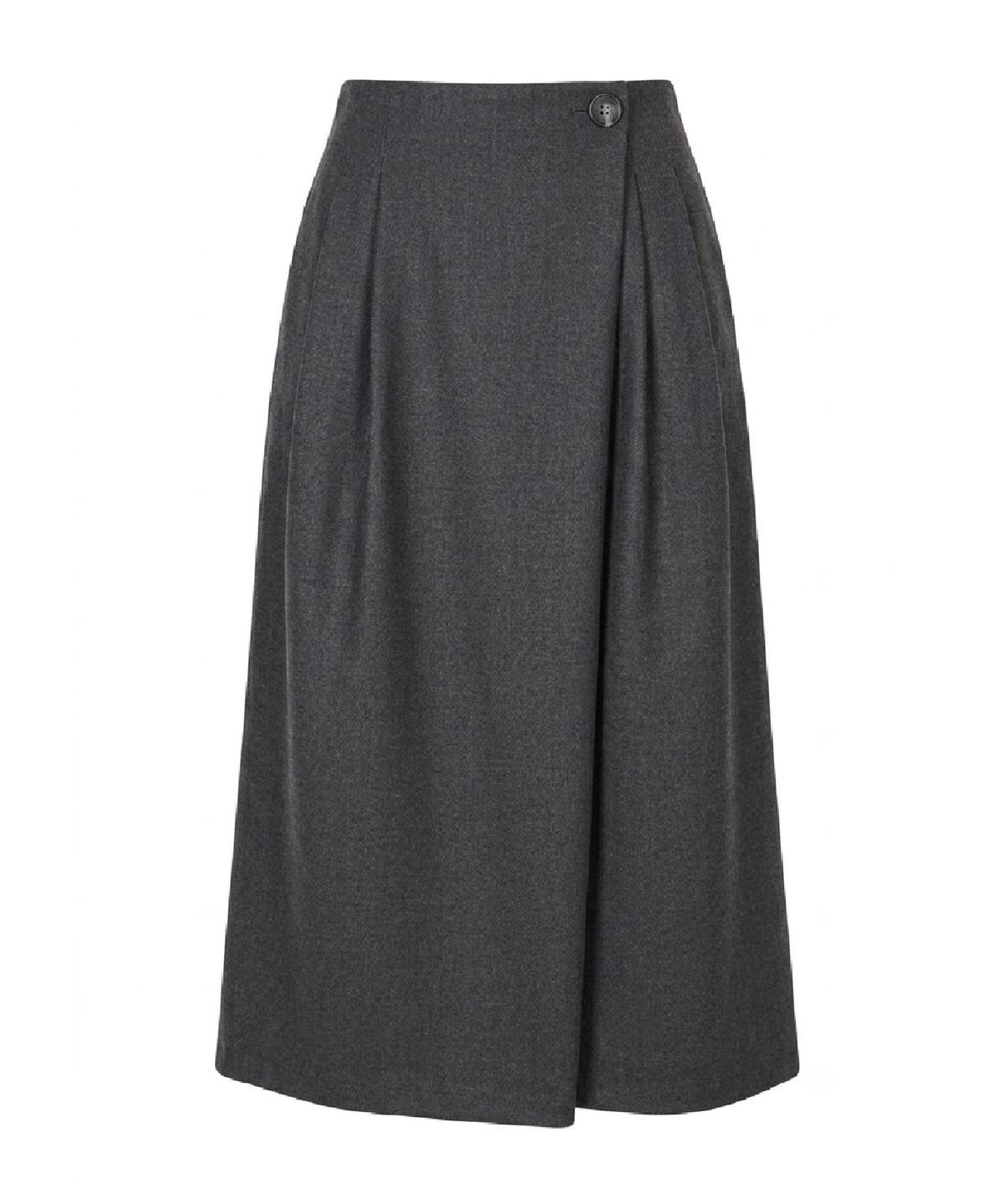 무아르모아(MOIREMOA) wool bland pin tuck wrap skirt - Charcoal