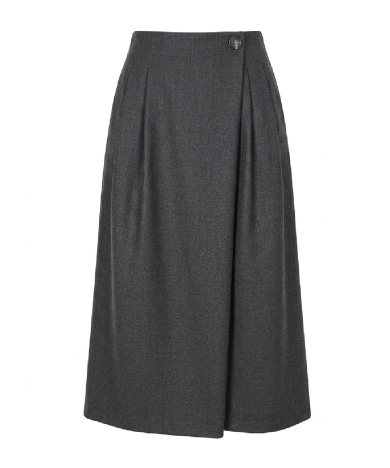 wool bland pin tuck wrap skirt - Charcoal