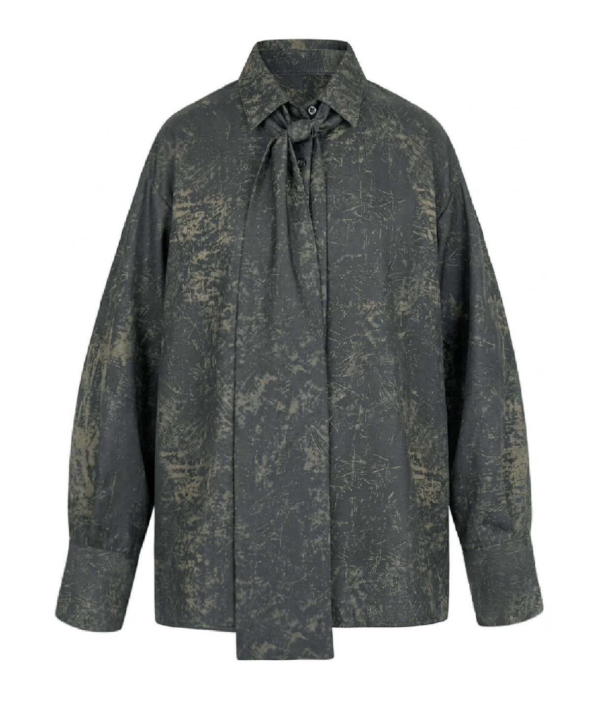 무아르모아(MOIREMOA) Crack Silky Tie 3way Shirt - Charcoal