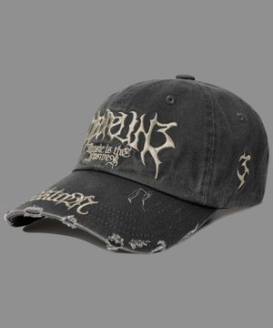 포인티드 데미지 볼캡 딥그레이 KMAC6839