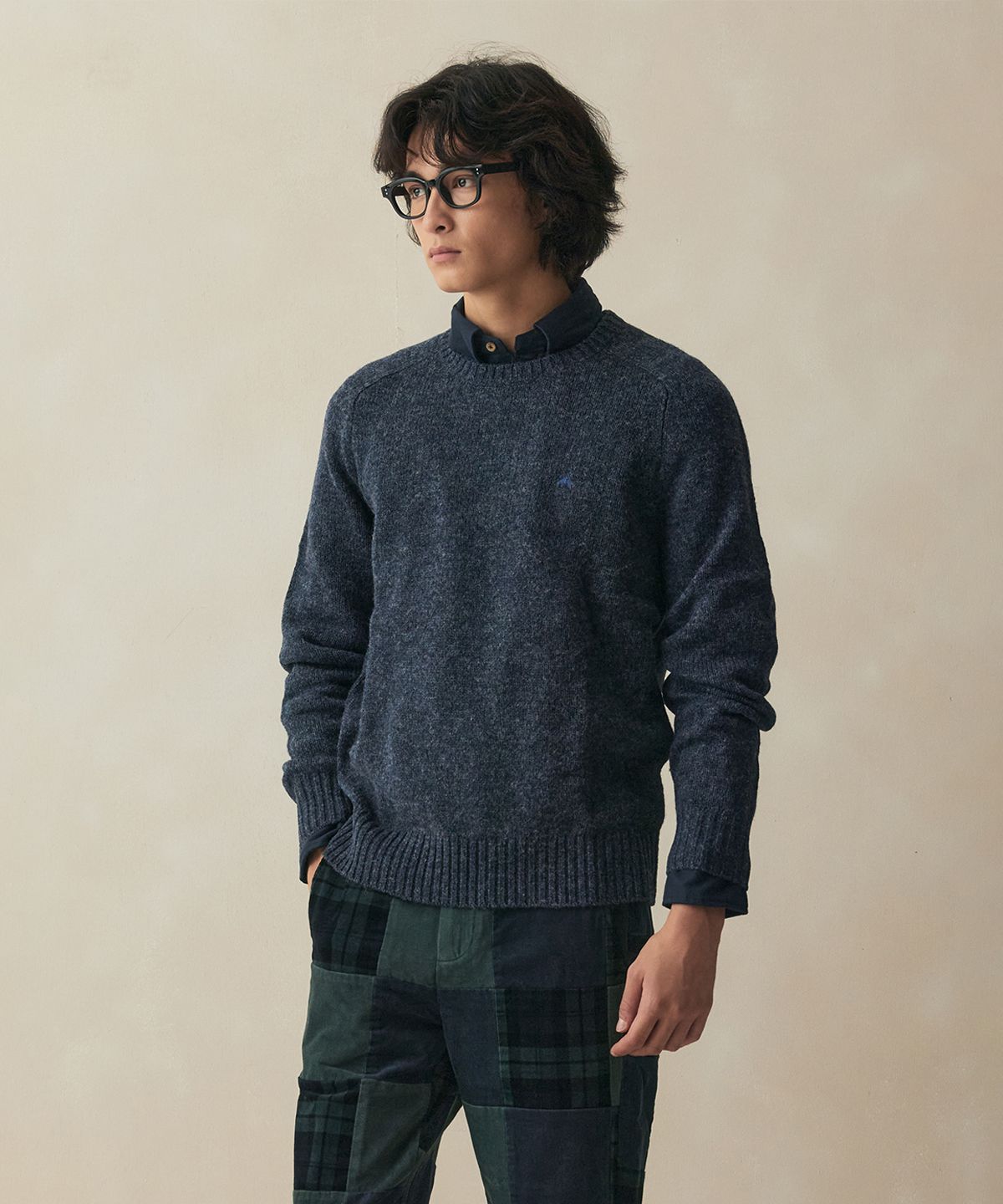 브룩스 브라더스(BROOKS BROTHERS) 램스울 로고 스웨터 (네이비) (BBWRMF9628QEW)