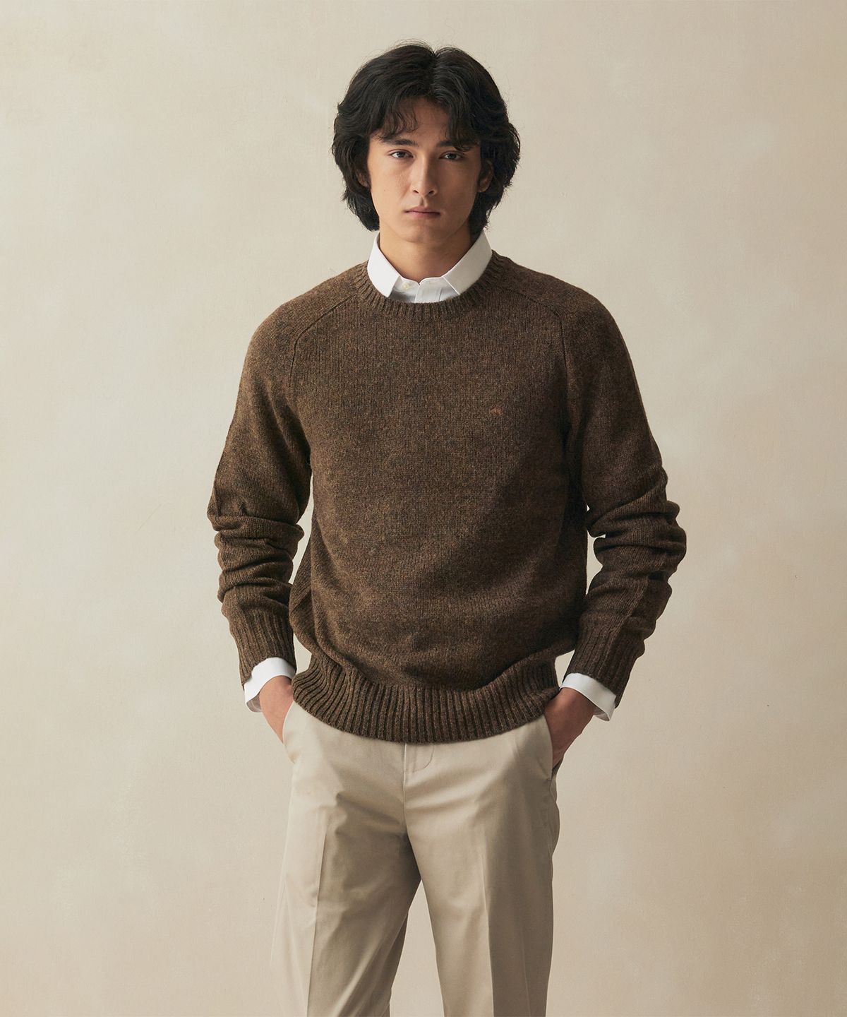 브룩스 브라더스(BROOKS BROTHERS) 램스울 로고 스웨터 (브라운) (BBWRMF96314EW)