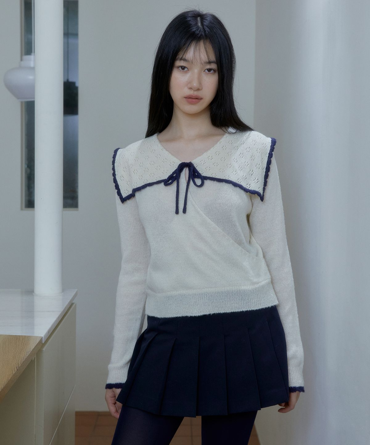 마가린핑거스(MARGARIN FINGERS) RIBBON SAILOR KNIT (CREAM)