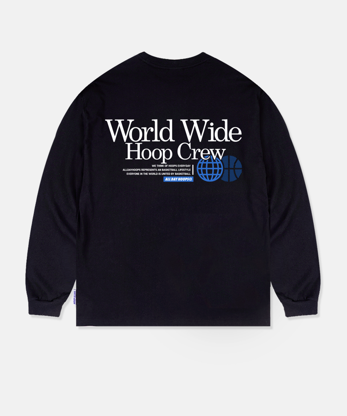 올데이훕스(ALL DAY HOOPS) 월드와이드 후프 크루 글로브 오버핏 긴팔티셔츠 블랙