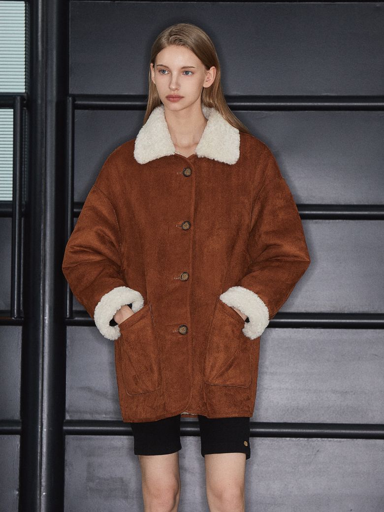 REVERSIBLE MUSTANG COLLOR COAT_CAMEL BROWN