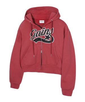 크롭 아플리케 스타로고 후드집업_체리핑크