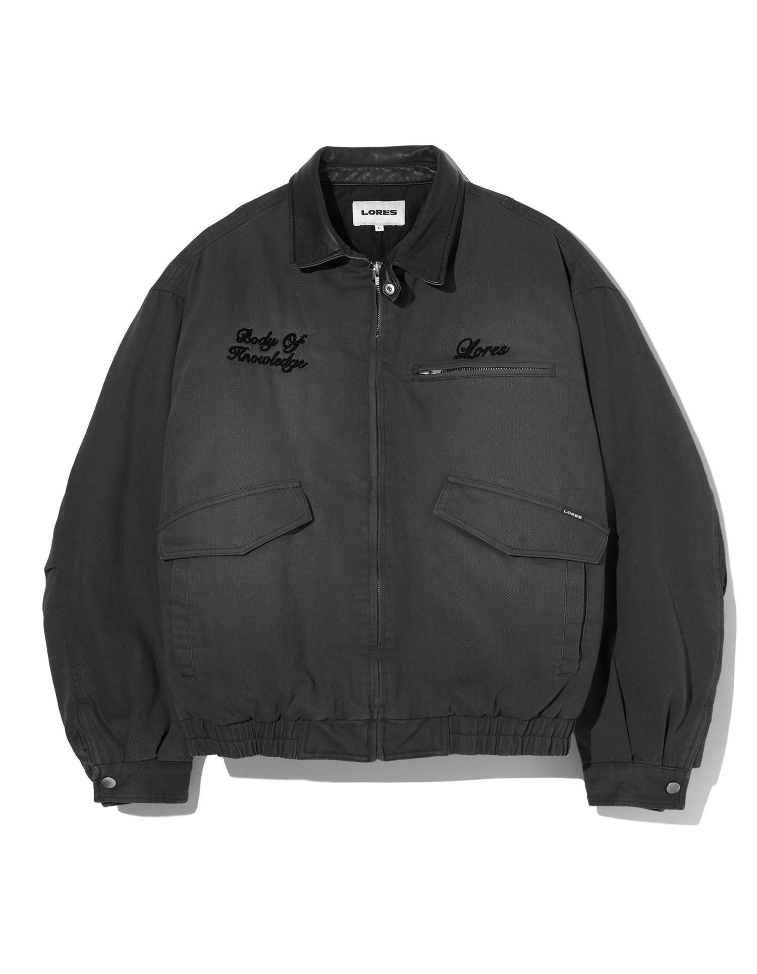 MUSINSA | LORES Leather Collar Work Jacket - Charcoal