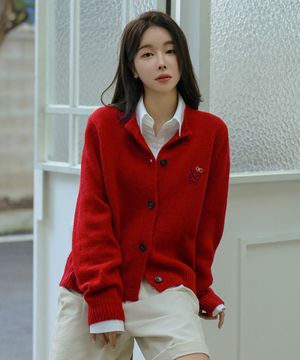 포피스 니트 퍼피자수 가디건_23CA2008