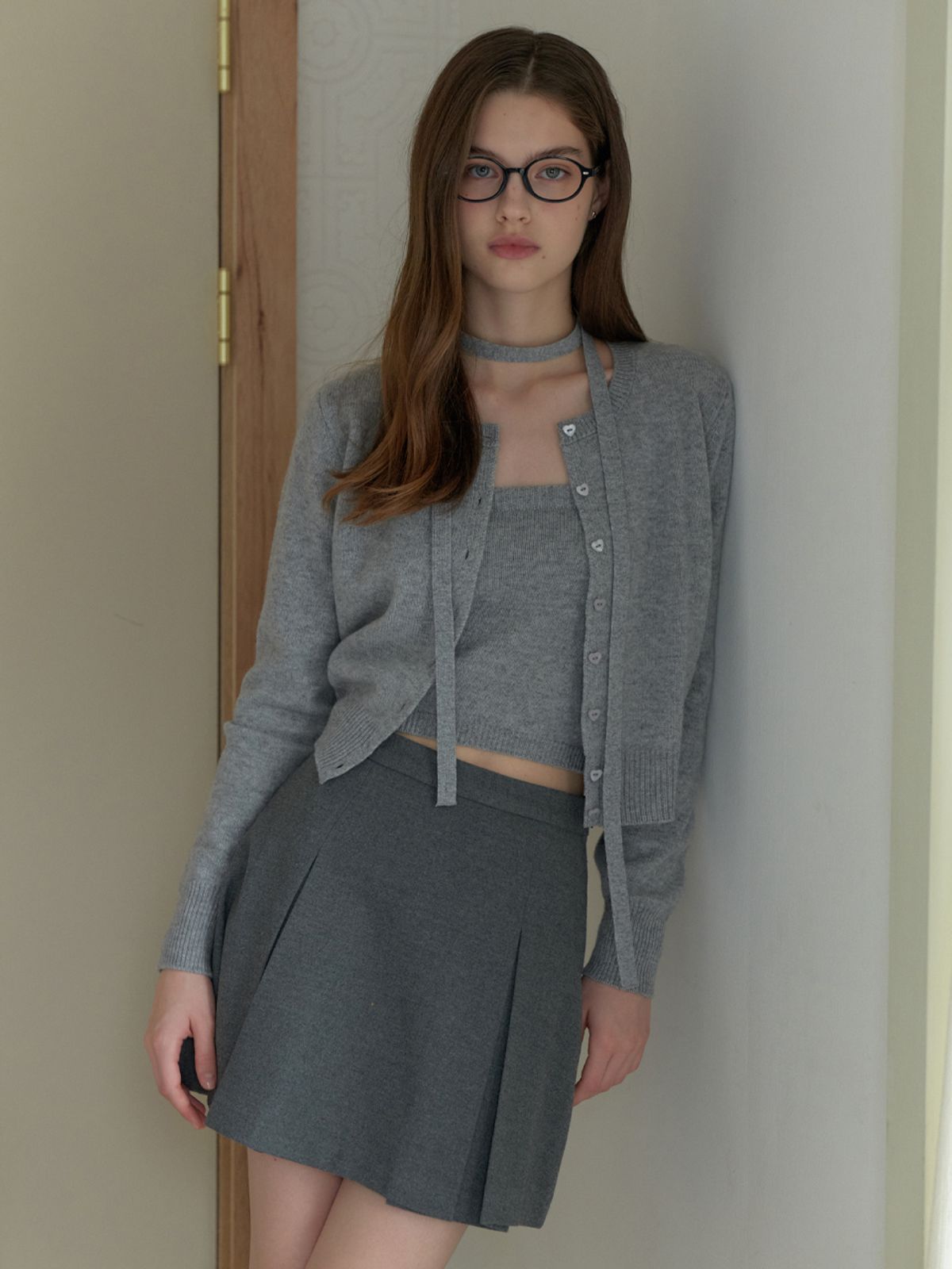 리엘(RE L) Moat cardigan set_3piece (gray)
