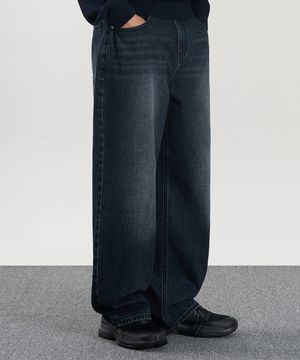 딥 워싱 와이드 데님 팬츠  (WASHED DARK BLUE)
