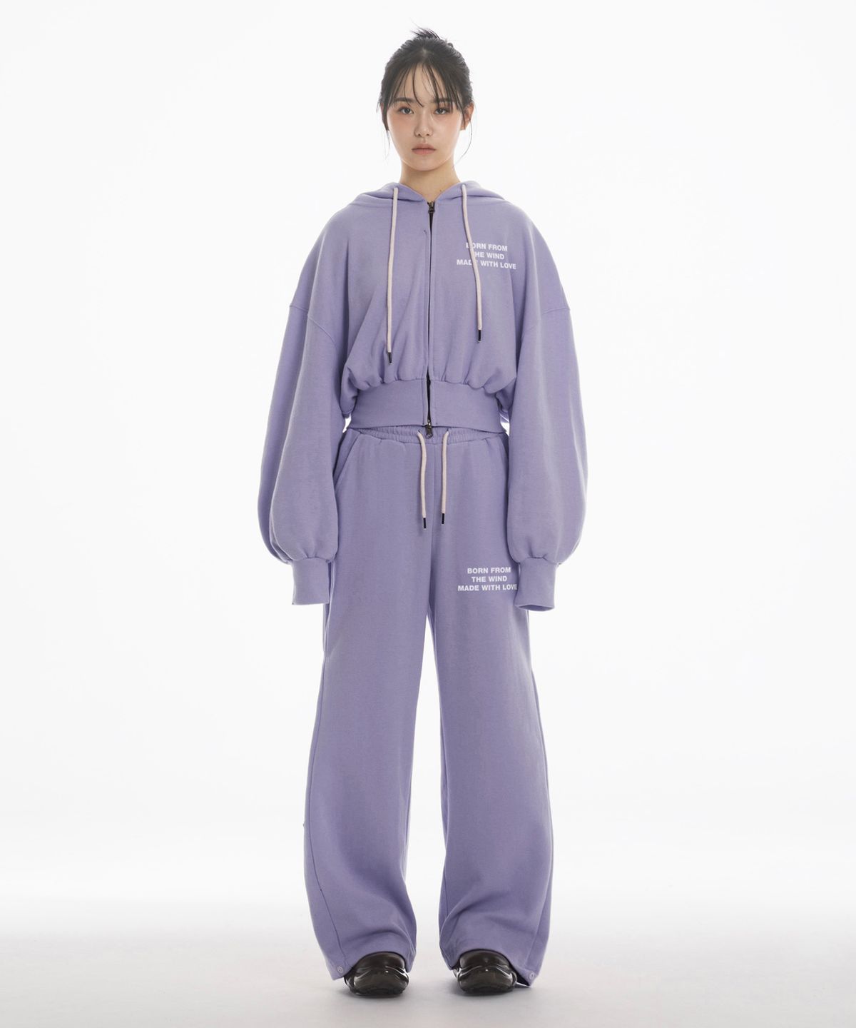 팬쇼(FANSHOW) (SETUP) MWL CROP HOODED ZIPUP+SNAP PANTS - PURPLE