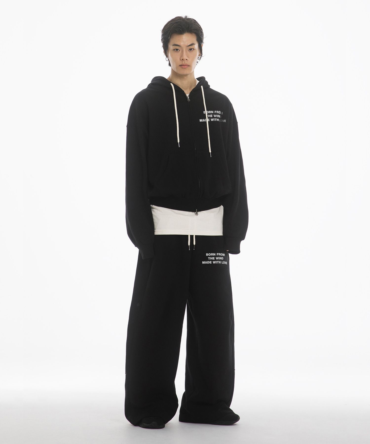 FANSHOW セットアップ MUSINSA公式 | FANSHOW (SETUP) MWL HOODED ZIPUP+SNAP PANTS - BLACK