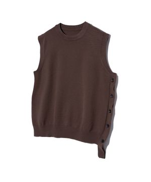 86-IROJ364 사이드 버튼 슬릿 니트 베스트 브라운