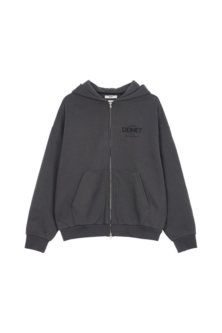 LOST IN SYDNEY ZIP-UP HOODIE IN CHARCOAL