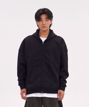 오버핏 와이드 숄더 후드 집업_블랙