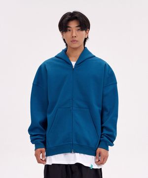 오버핏 와이드 숄더 후드 집업_틸블루