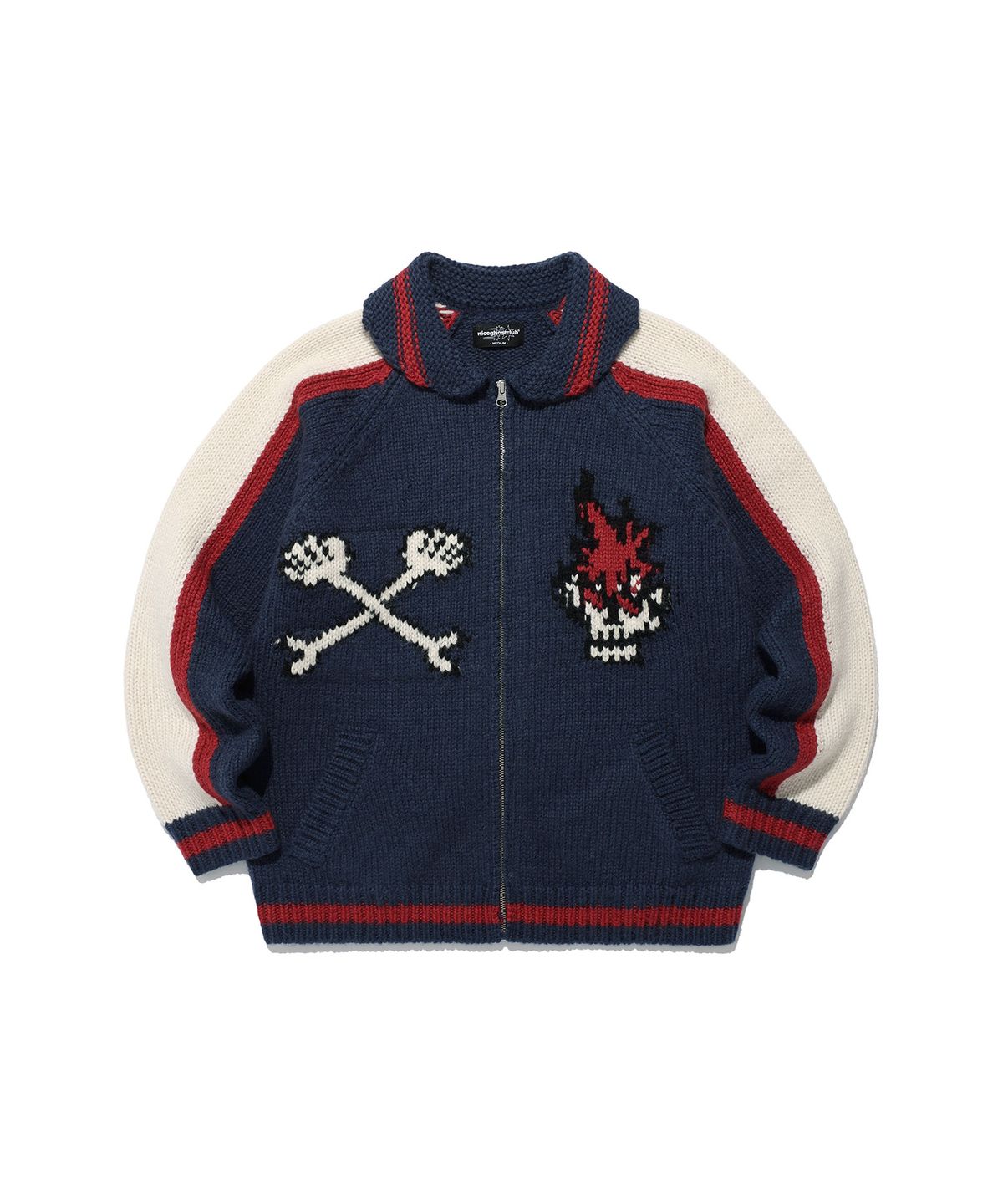 나이스고스트클럽(NICEGHOSTCLUB) SKULL COWICHAN SWEATER_NAVY(NG2EFUK680A)