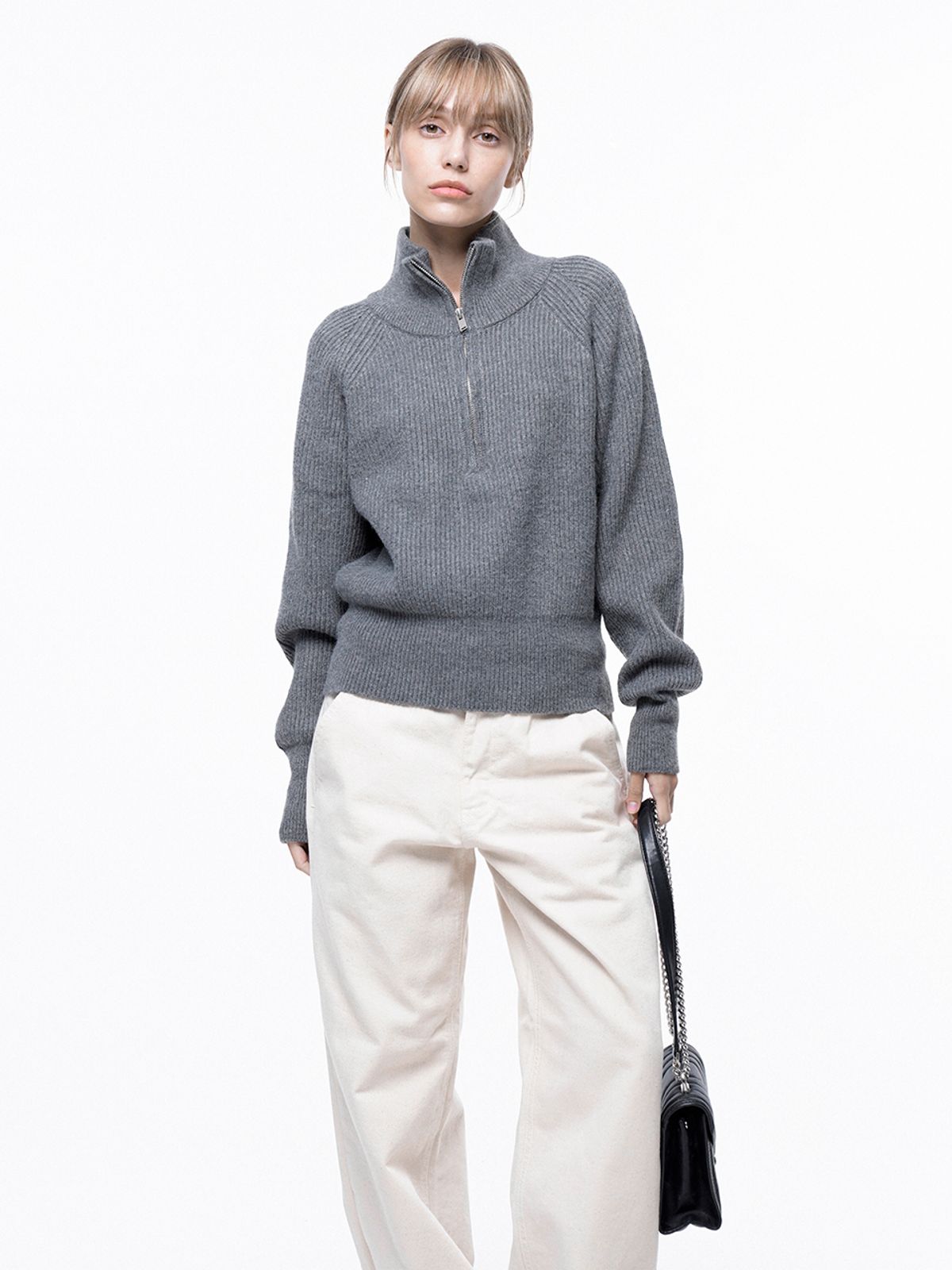 챈세스노이(CHANCE'S NOI) Soft Hazzy Half Zip-up Knit - Gray /W243TP05GR