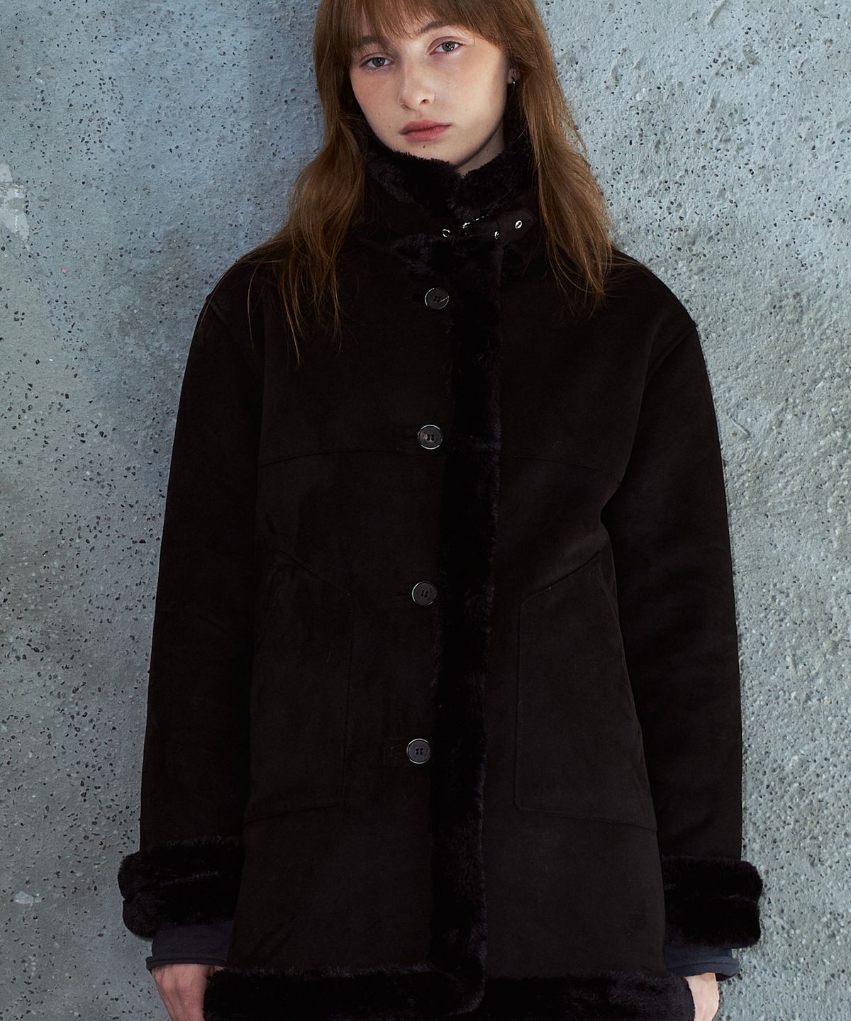 도프셉(DOFFSEPT) Classic Mustang Coat in Black/Black