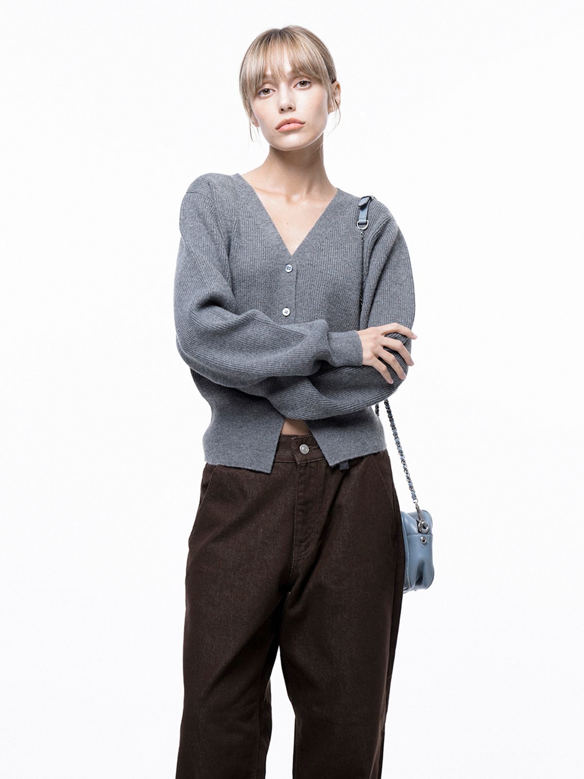 챈세스노이(CHANCE'S NOI) Soft Crop Knit Cardigan - Gray /W243TP04GR