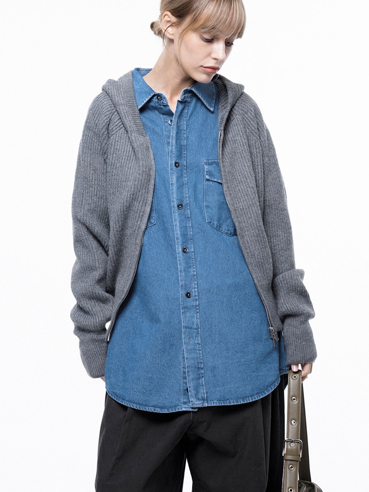 챈세스노이(CHANCE'S NOI) Soft Hazzy Hooded Knit - Gray /W243TP06GR