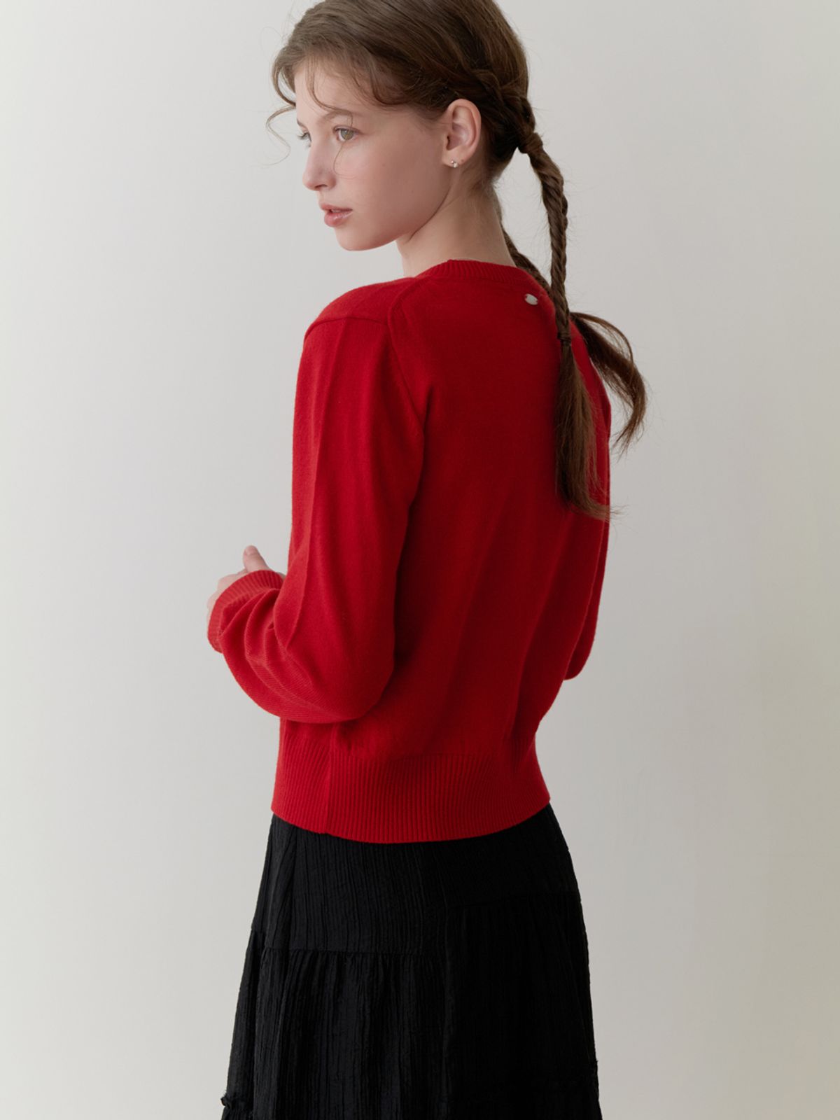 리엘(RE L) Pea wool cardigan (red)