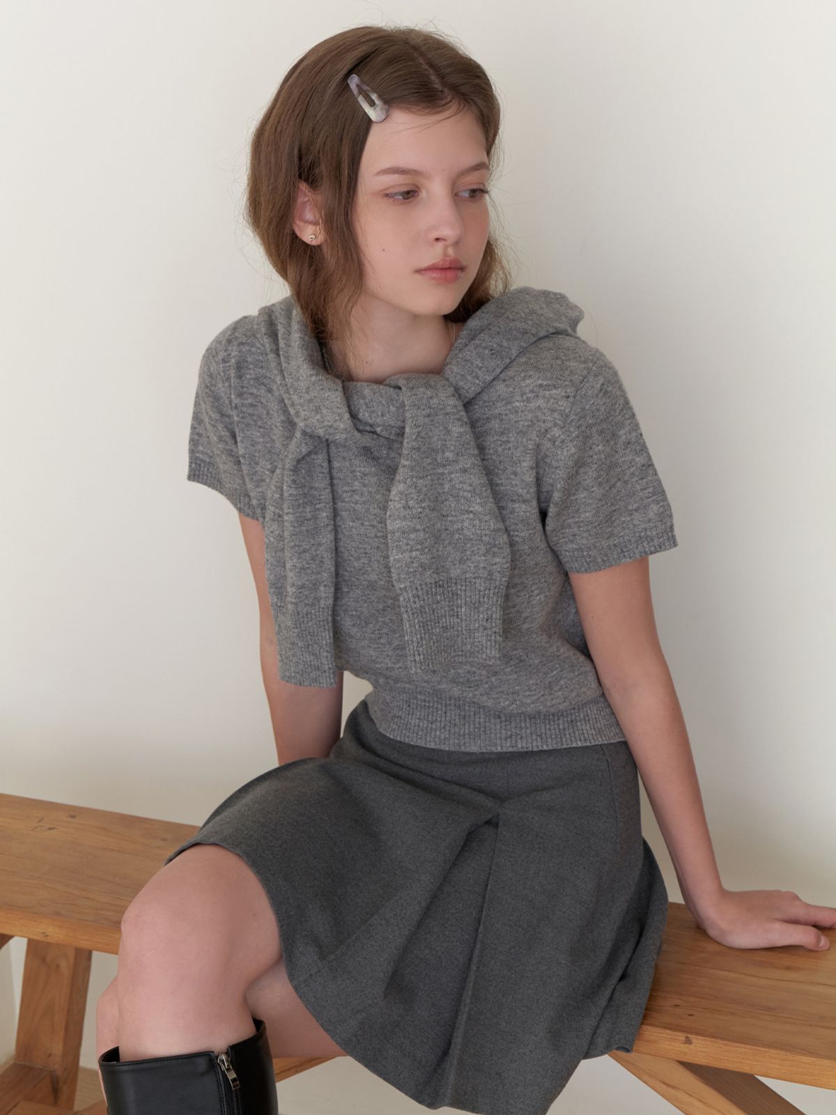 리엘(RE L) Pea half knit (gray)