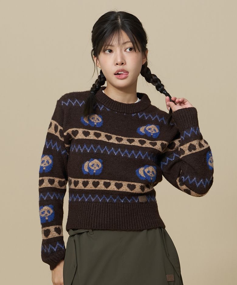 W 팬더 자가드 스웨터_Brown