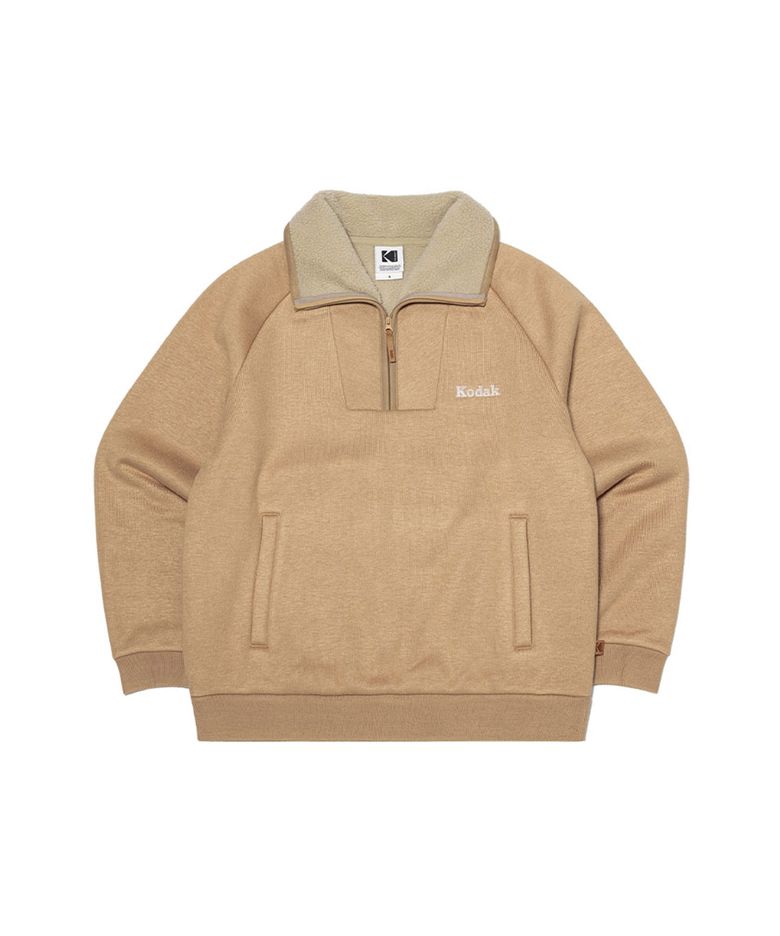 브라우니 세미오버핏 라이트웜 기모 반집업 맨투맨 BEIGE