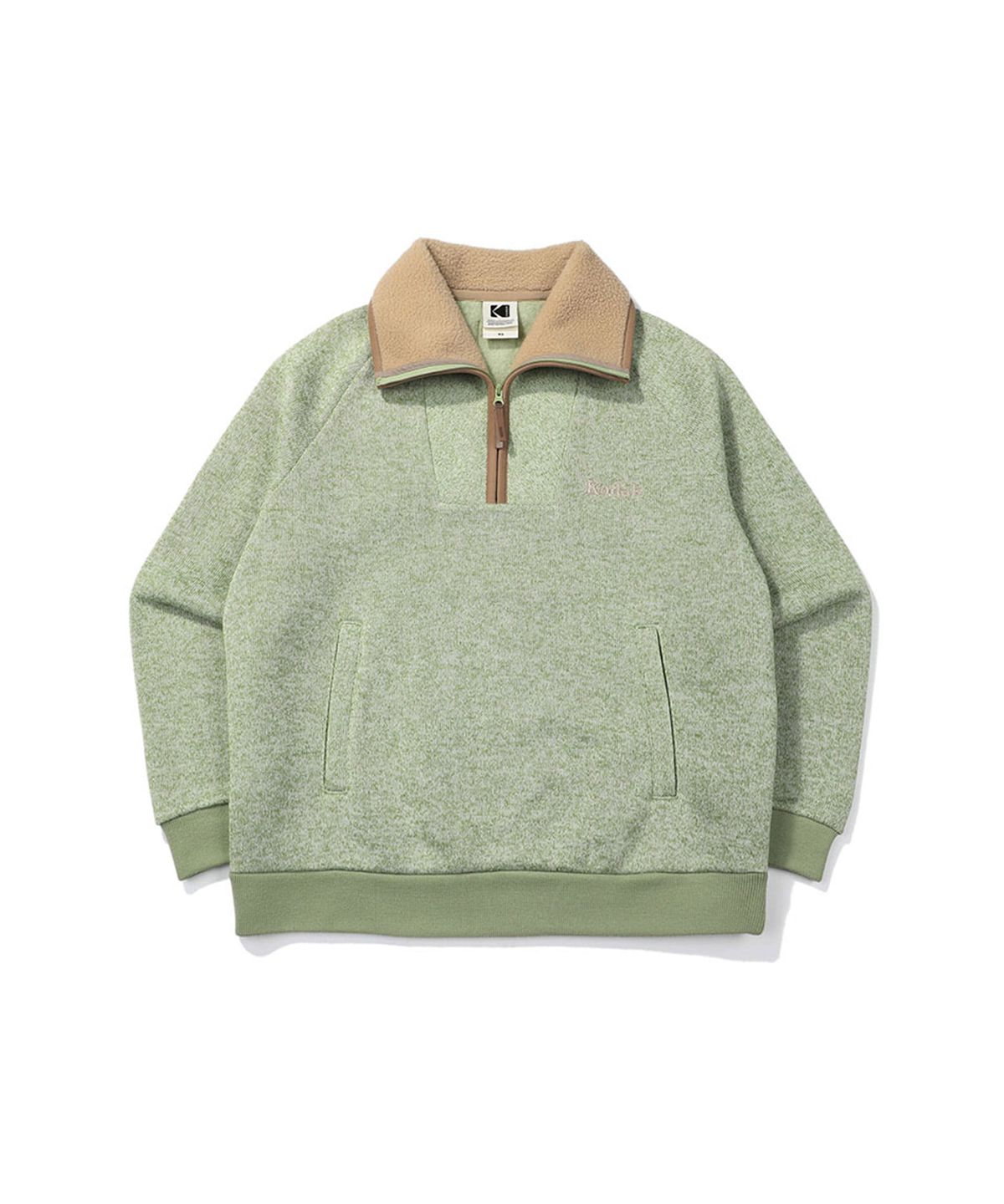 코닥(KODAK) 브라우니 세미오버핏 라이트웜 기모 반집업 맨투맨 MINT GREEN