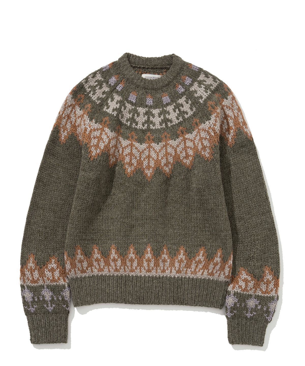 유니폼브릿지(UNIFORM BRIDGE) nordic crew neck knit olive green