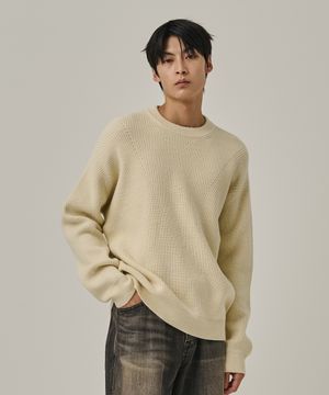 세미 오버핏 하찌 데일리 라운드 니트 (크림)