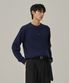 워셔블 케이블 헨리넥 니트 티셔츠 (네이비)