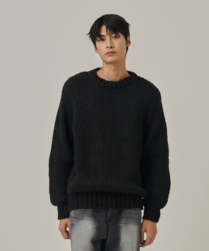 헤비 웜 라운드 풀오버 니트 (블랙)
