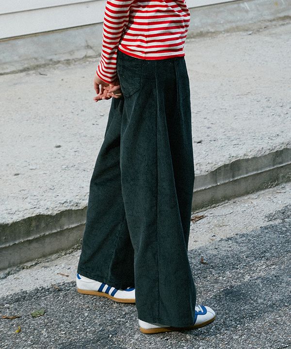 그린버터(GREENBUTTER) Corduroy Wide Pants (Charcoal