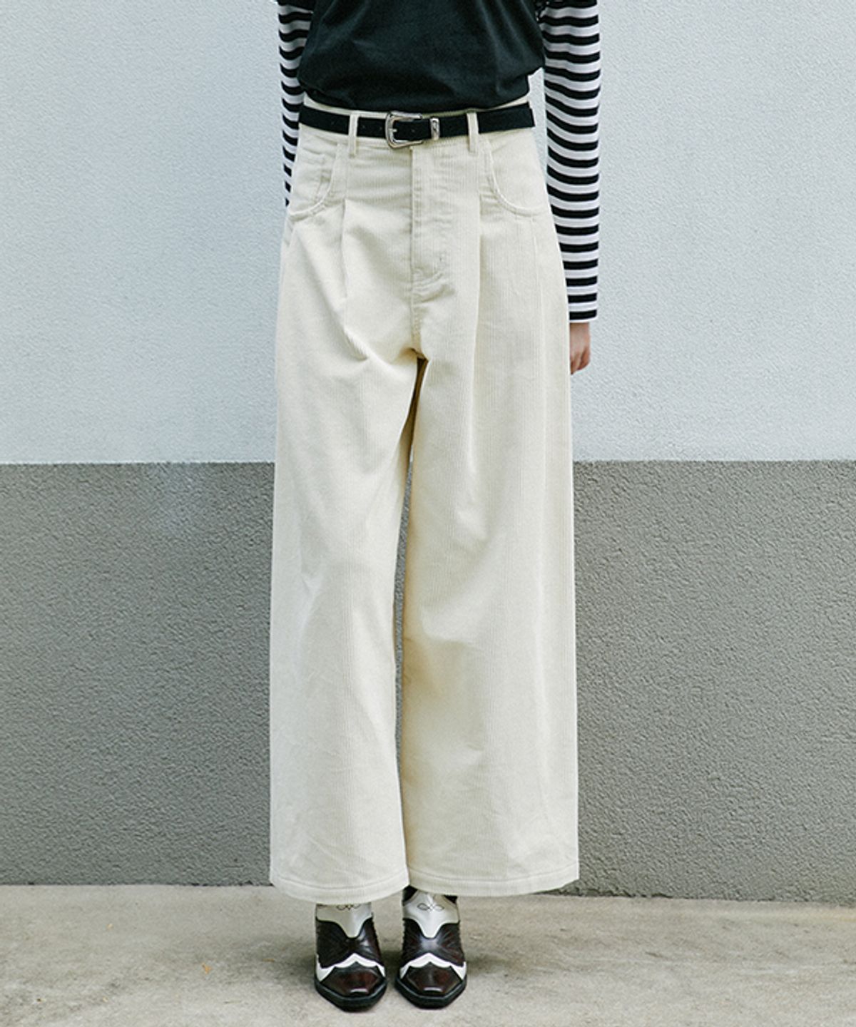 그린버터(GREENBUTTER) Corduroy Wide Pants (L/Beige)