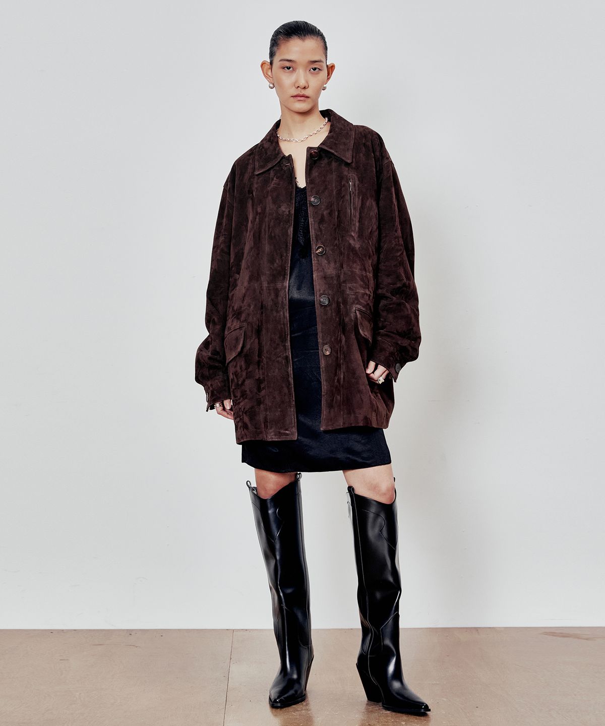 앤드로스(ANDROS) Oversized Goat Suede Jakcet (Chocolate Brown)