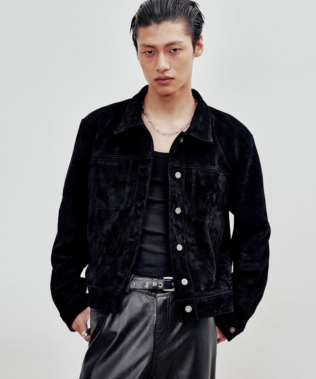 앤드로스(ANDROS) Cow Suede Trucker Jacket (Black)