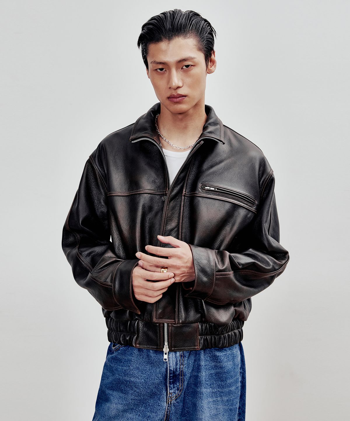 앤드로스(ANDROS) Cowhide Bomber Jacket (Brown)