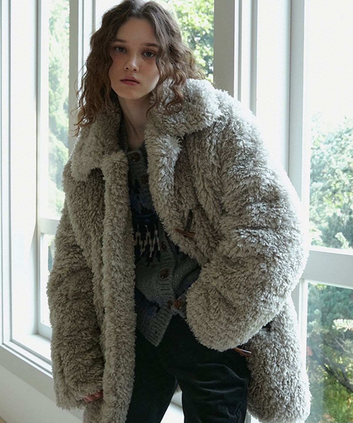 그린버터(GREENBUTTER) Shearling Duffle Half Coat (L/Grey)