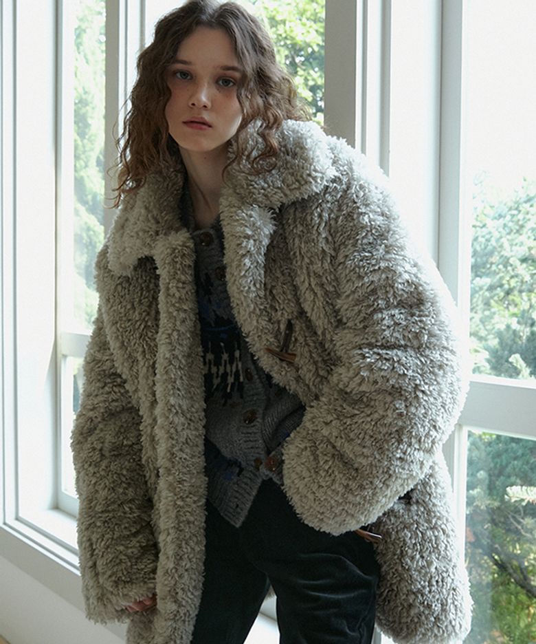 Shearling Duffle Half Coat (L/Grey)