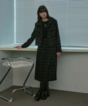 Tweed Wrap Long Skirt - Black