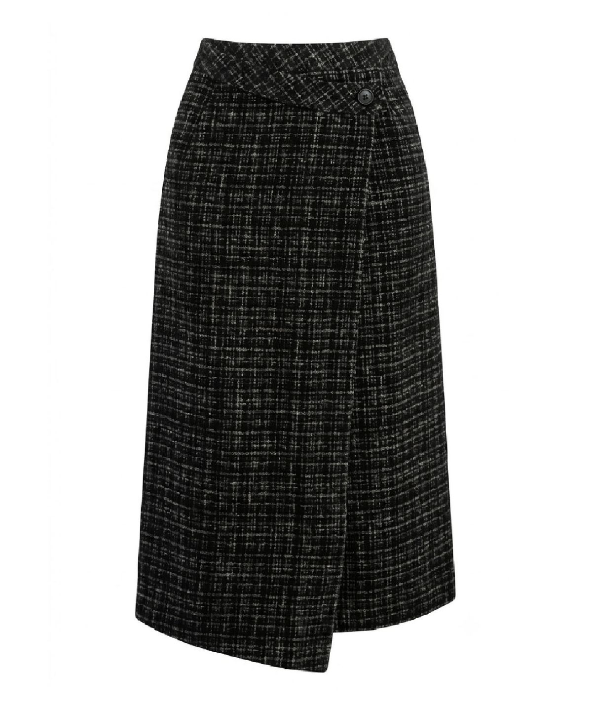 무아르모아(MOIREMOA) Tweed Wrap Long Skirt - Black