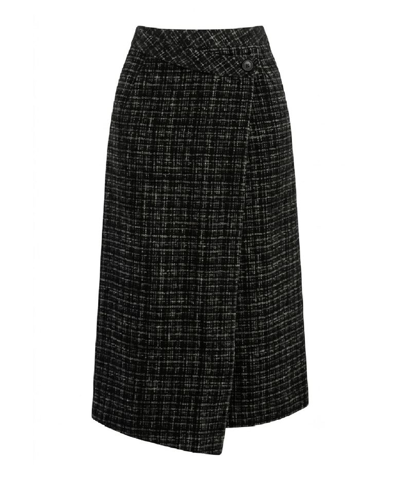 Tweed Wrap Long Skirt - Black
