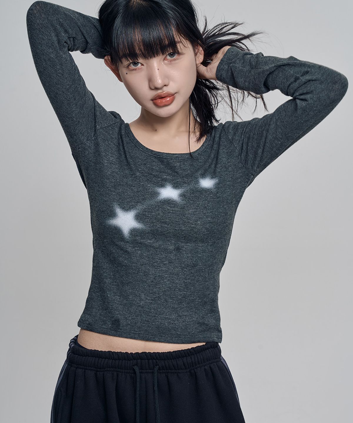 칙스(CHICKS) Starlight 롱 슬리브 티셔츠 Charcoal