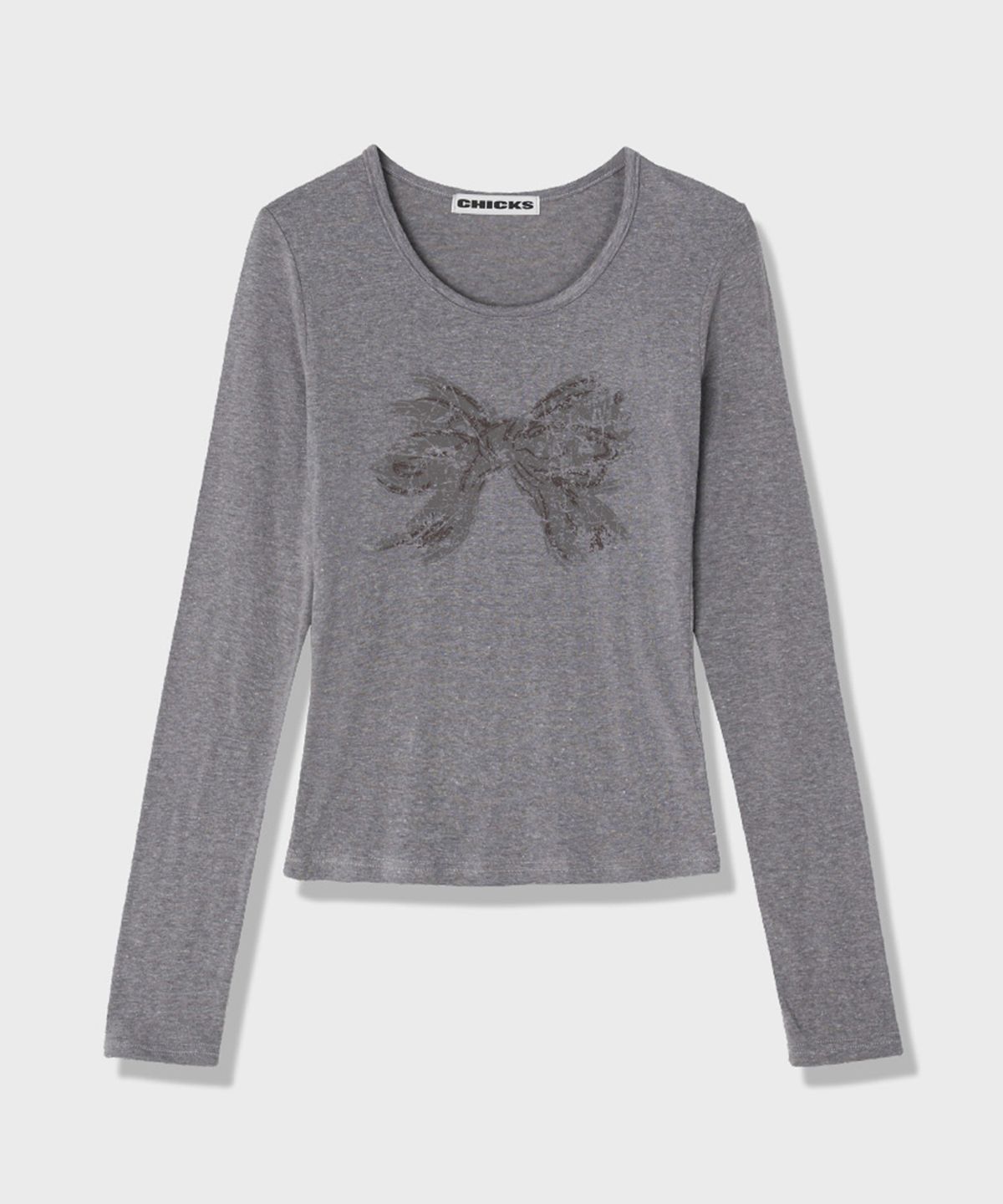 칙스(CHICKS) Scratch ribbon 롱 슬리브 티셔츠 Melange