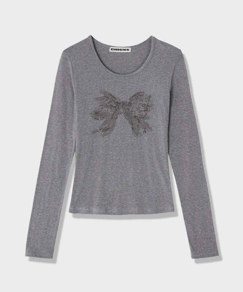 Scratch ribbon 롱 슬리브 티셔츠 Melange