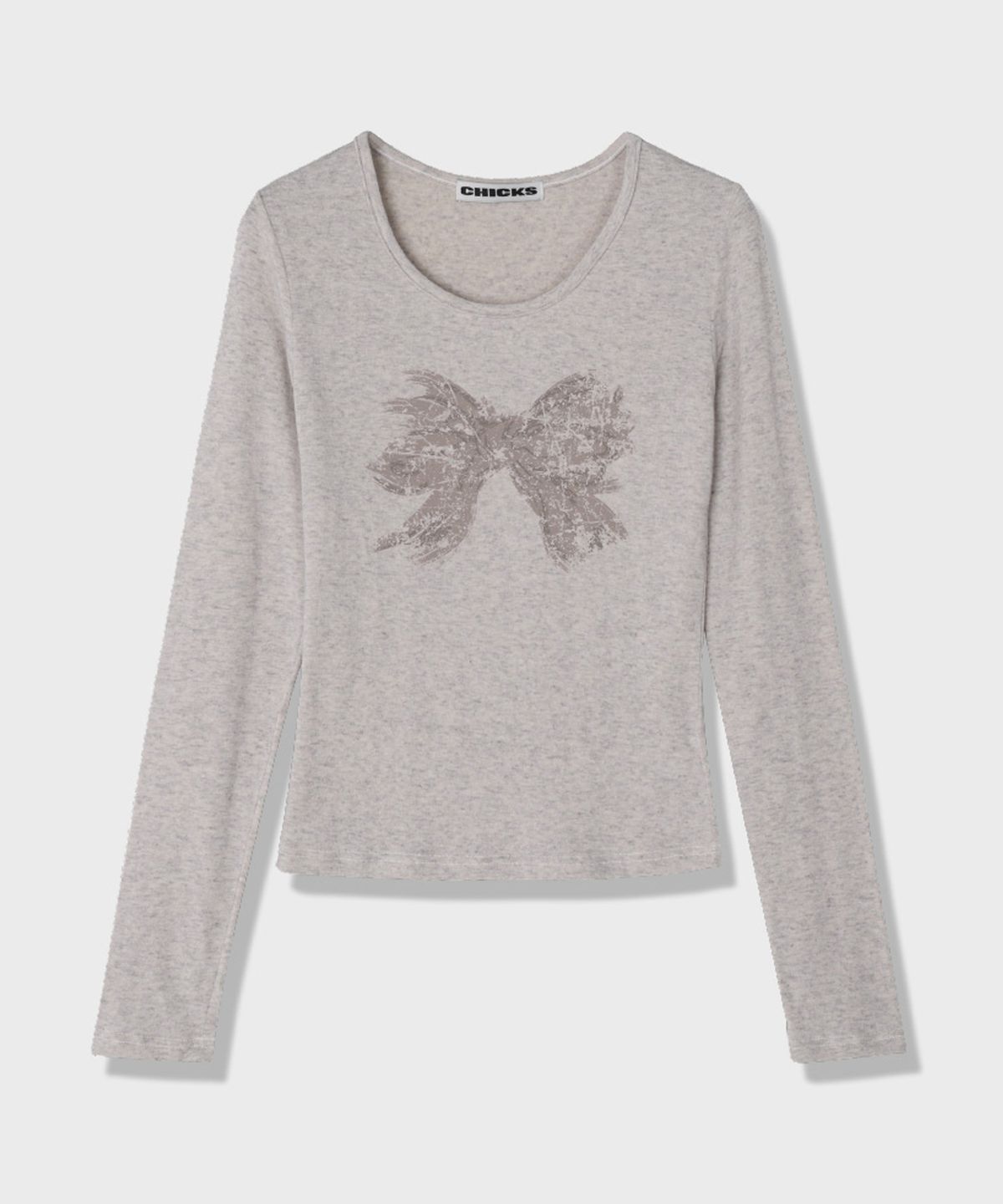 칙스(CHICKS) Scratch ribbon 롱 슬리브 티셔츠 White melange