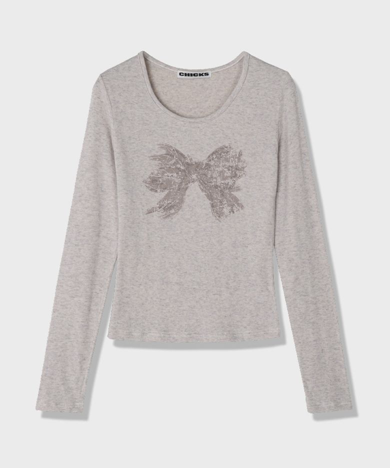 Scratch ribbon 롱 슬리브 티셔츠 White melange