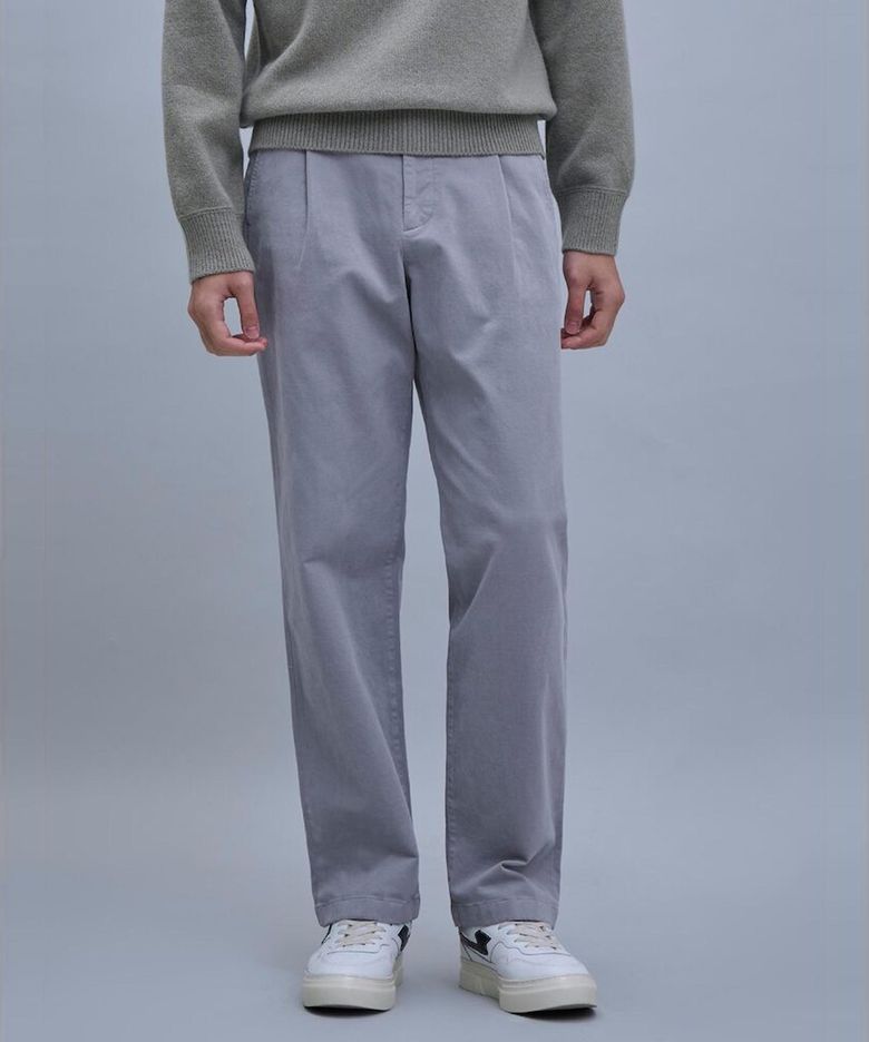Semi Wide Brushed Cotton Pants  Light Grey